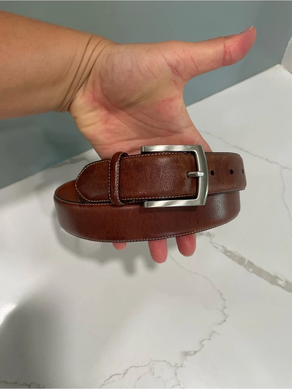 Brooks Brothers Tan Leather Belt with Silver Buckle